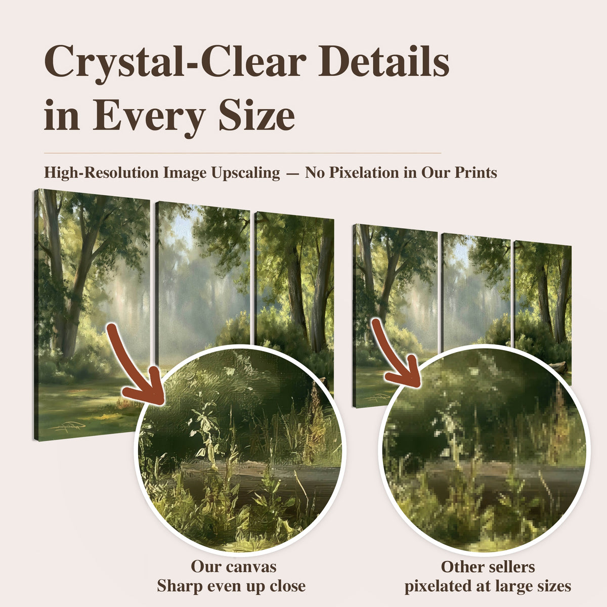 Sunlit forest glade painting high-resolution print quality comparison