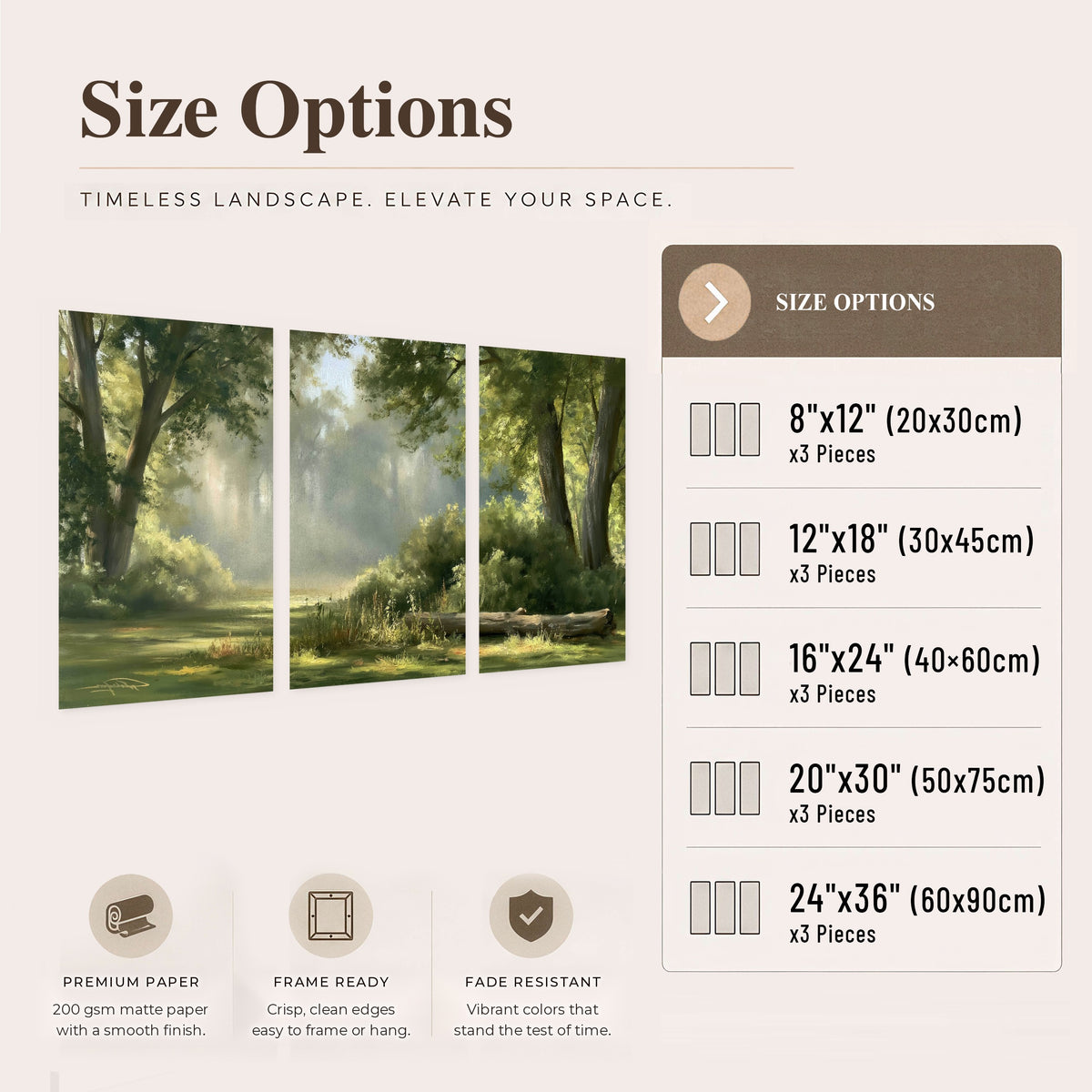Sunlit forest glade painting set of 3 poster prints size options