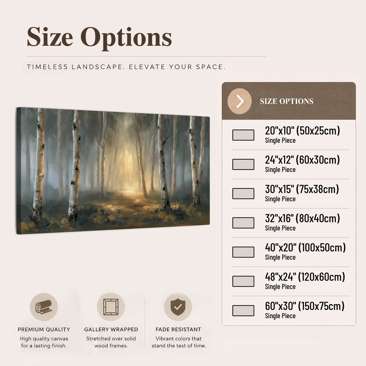 Misty birch forest painting canvas wall art size options