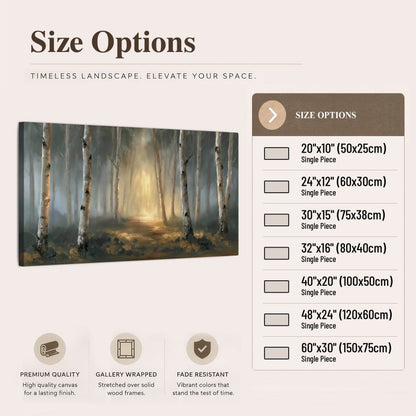 Misty birch forest painting canvas wall art size options