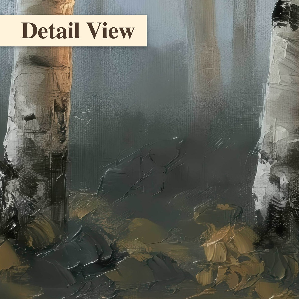 Misty birch forest painting detail close-up