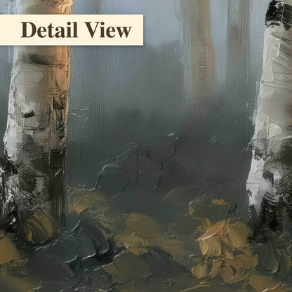 Misty birch forest painting detail close-up