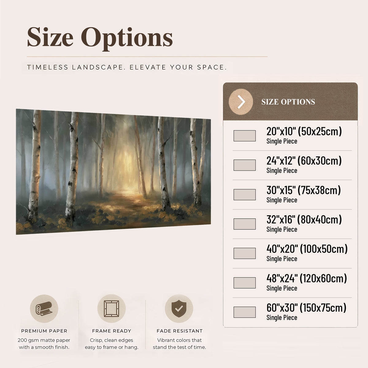 Misty birch forest painting poster print size options