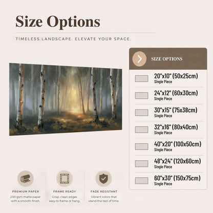 Misty birch forest painting poster print size options