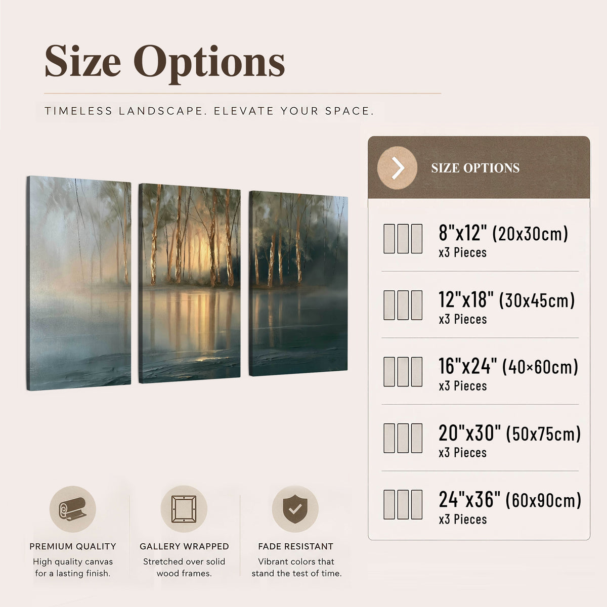 Misty lake sunrise painting 3 piece canvas wall art size options