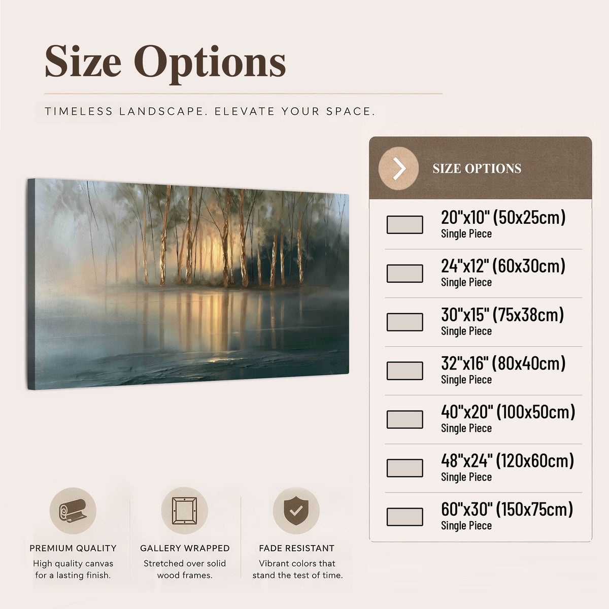 Misty lake sunrise painting canvas wall art size options