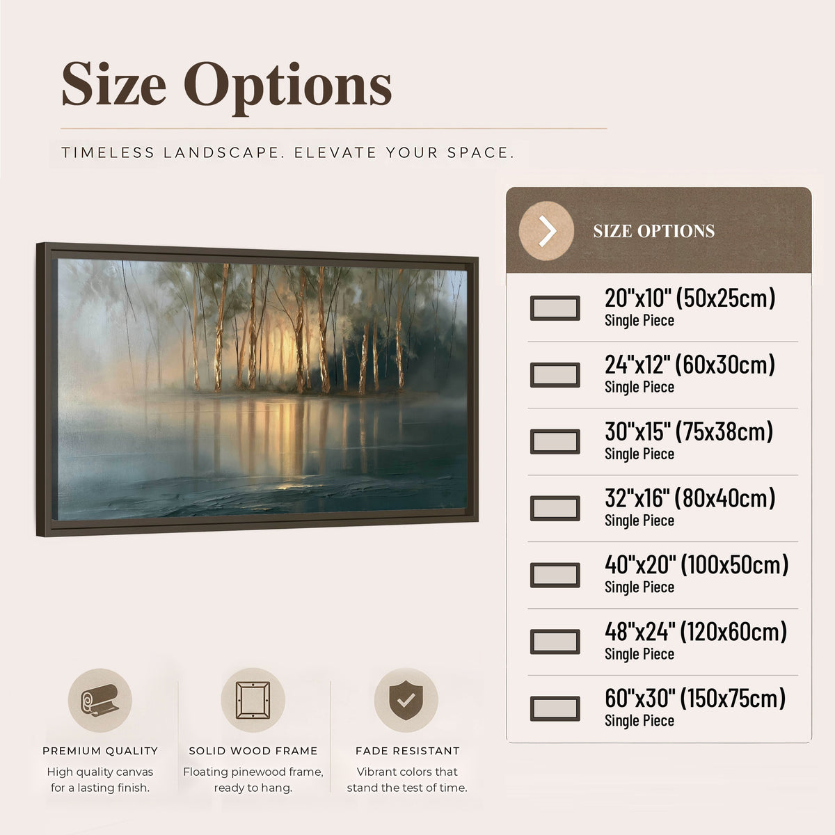 Misty lake sunrise painting framed canvas wall art size options