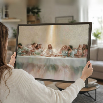 The Last Supper painting framed canvas held in hands