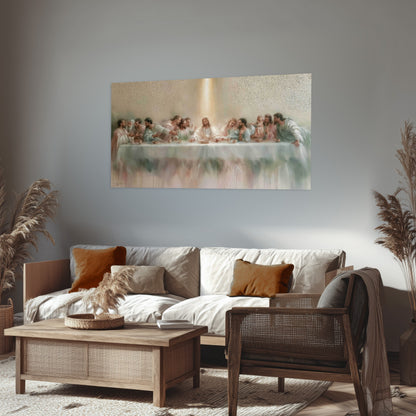 The Last Supper painting poster print in a rustic living room