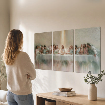 The Last Supper painting set of 3 poster prints in a living room