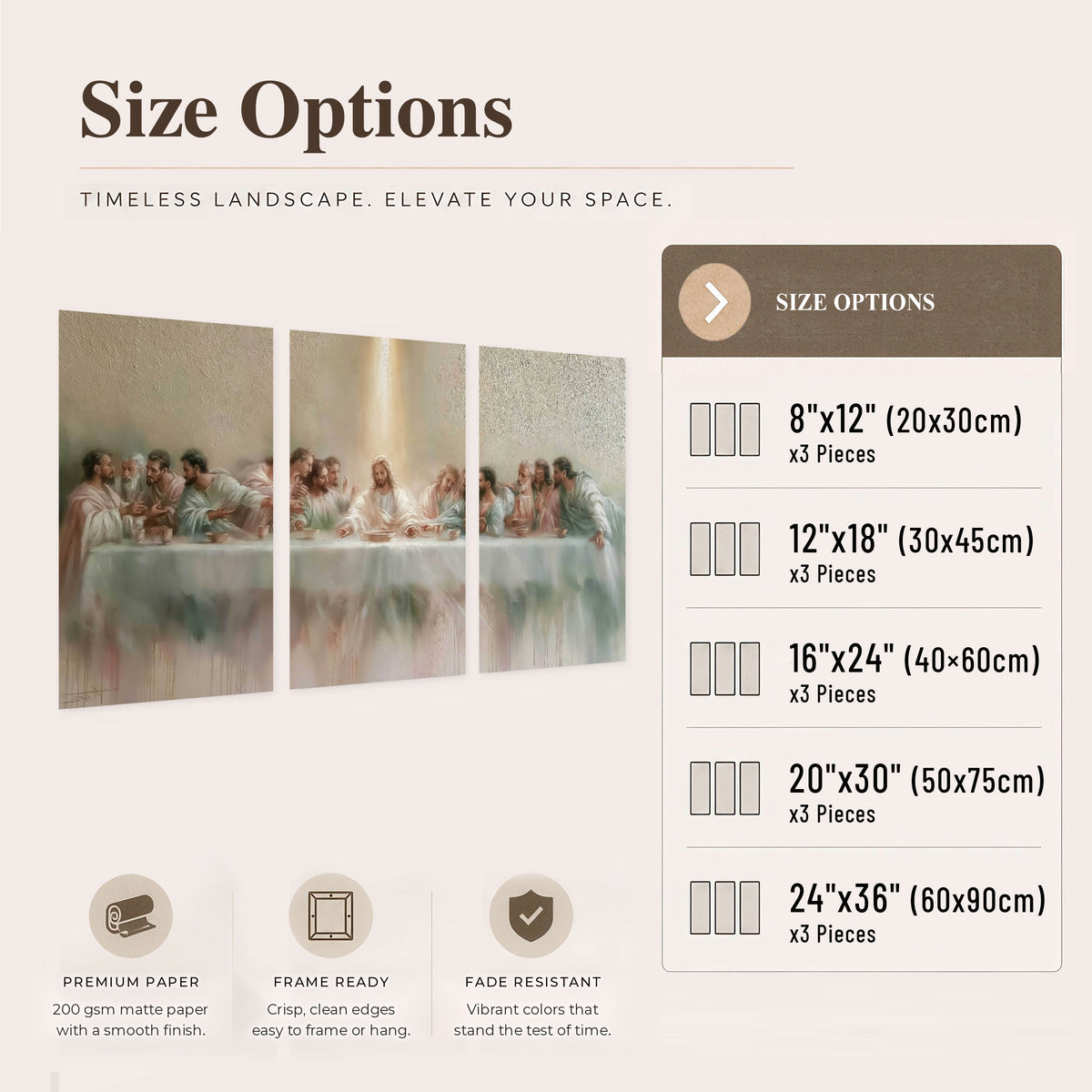 The Last Supper painting set of 3 poster prints size options