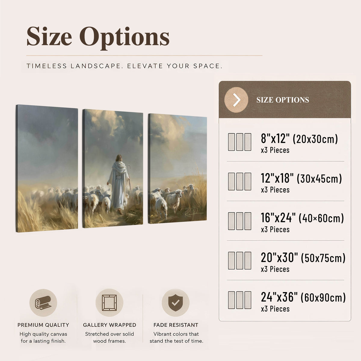 Jesus the Good Shepherd painting 3 piece canvas wall art size options