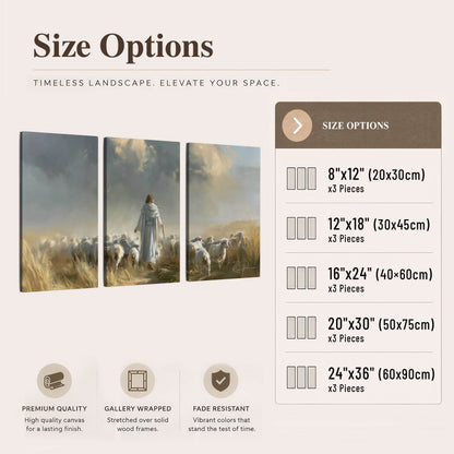 Jesus the Good Shepherd painting 3 piece canvas wall art size options