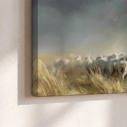 Jesus the Good Shepherd painting canvas print close-up showing the gallery-wrapped edge