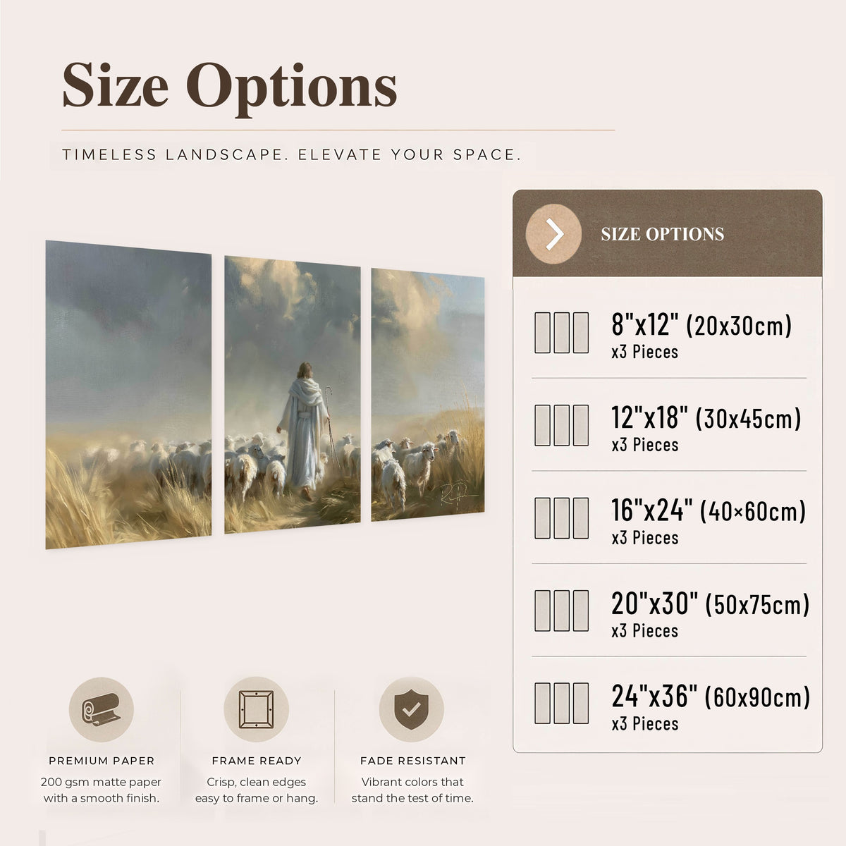 Jesus the Good Shepherd painting set of 3 poster prints size options
