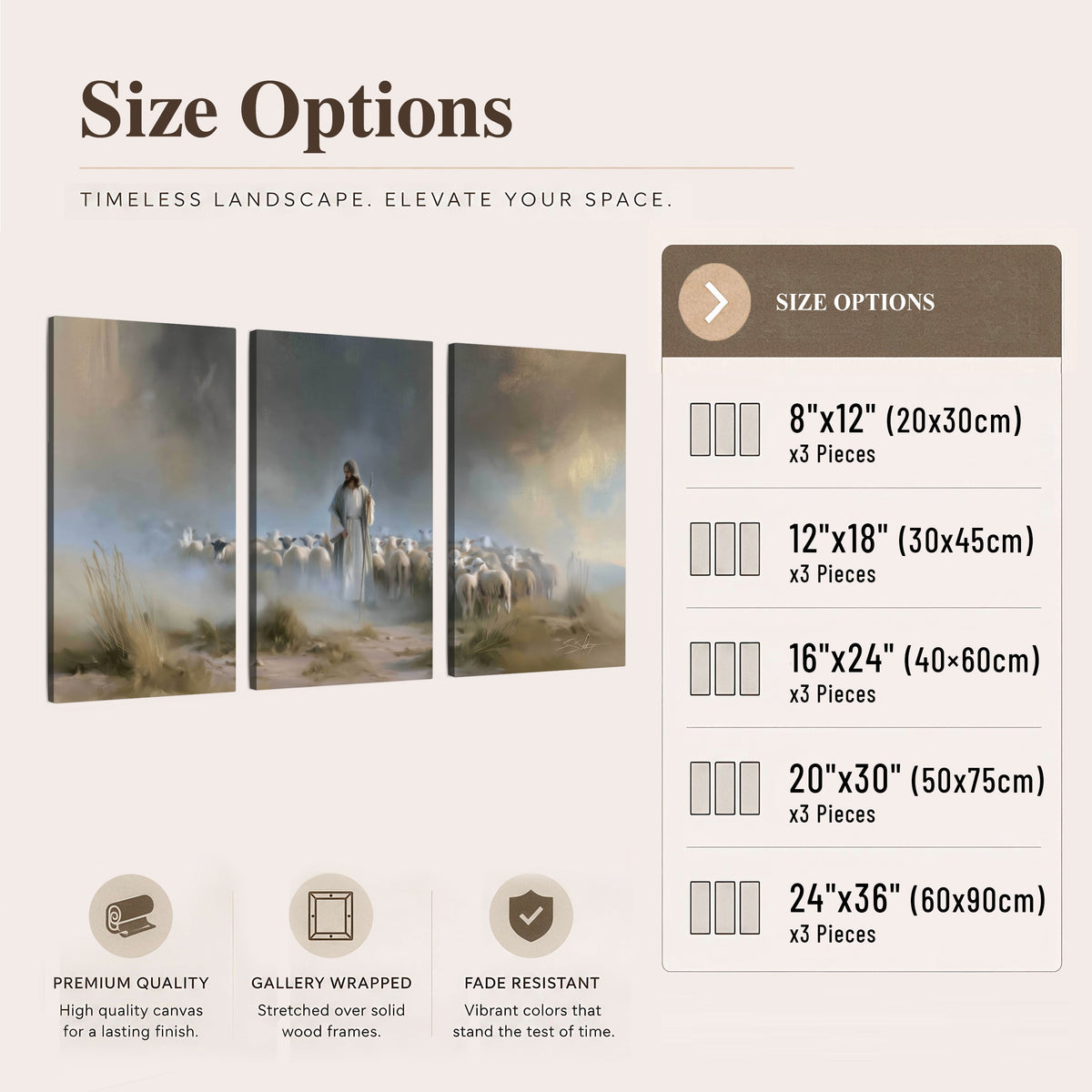 Good Shepherd in the mist painting 3 piece canvas wall art size options