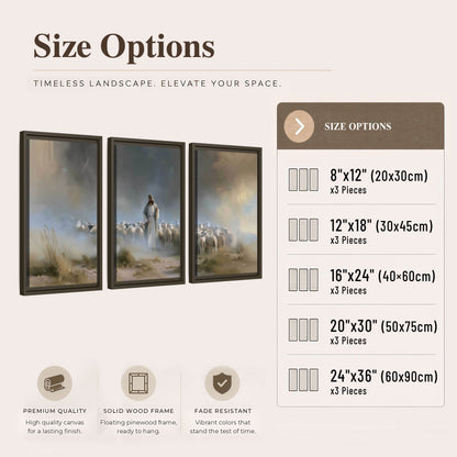 Good Shepherd in the mist painting 3 piece framed canvas size options