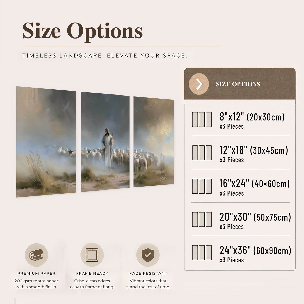 Good Shepherd in the mist painting set of 3 poster prints size options