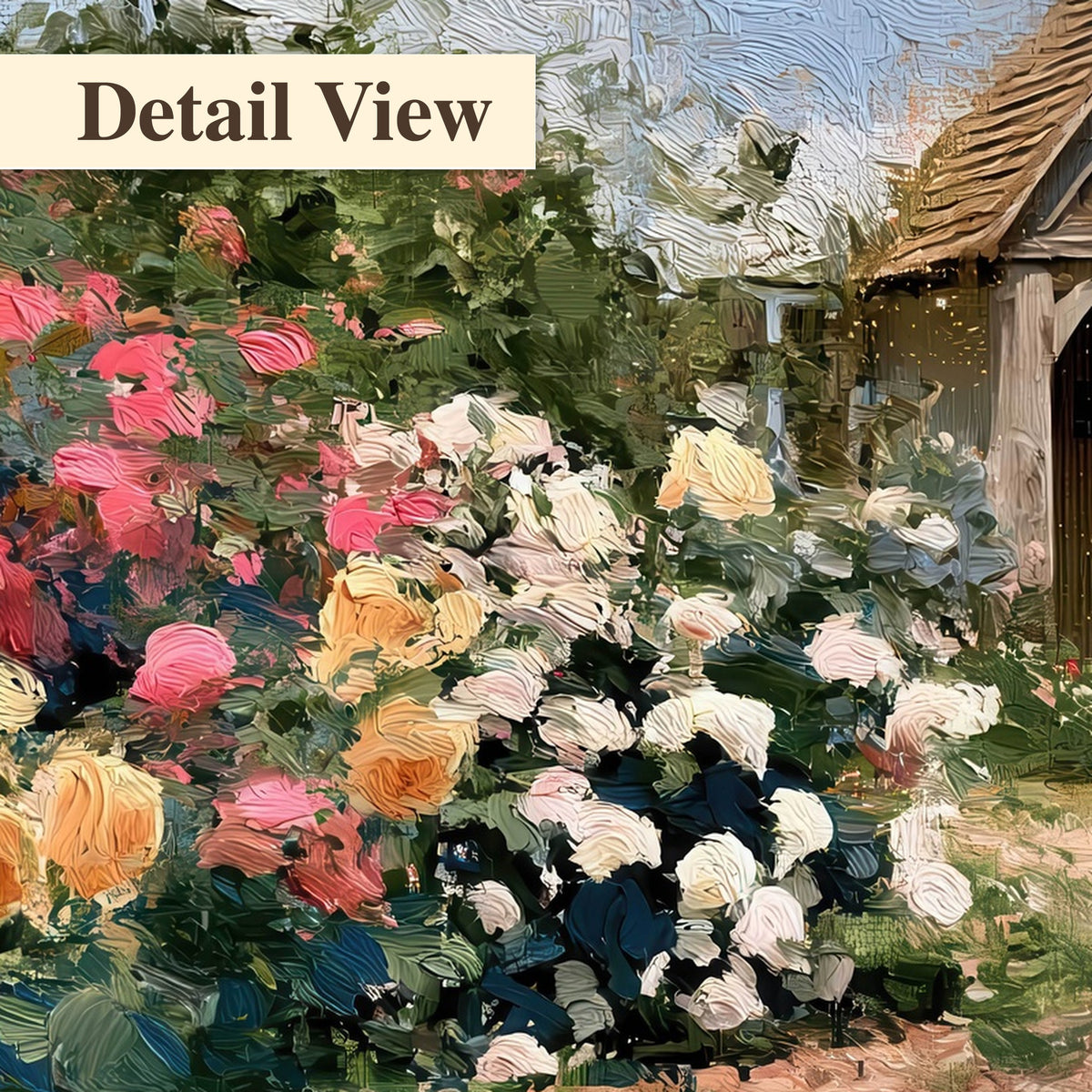 English cottage garden painting detail close-up