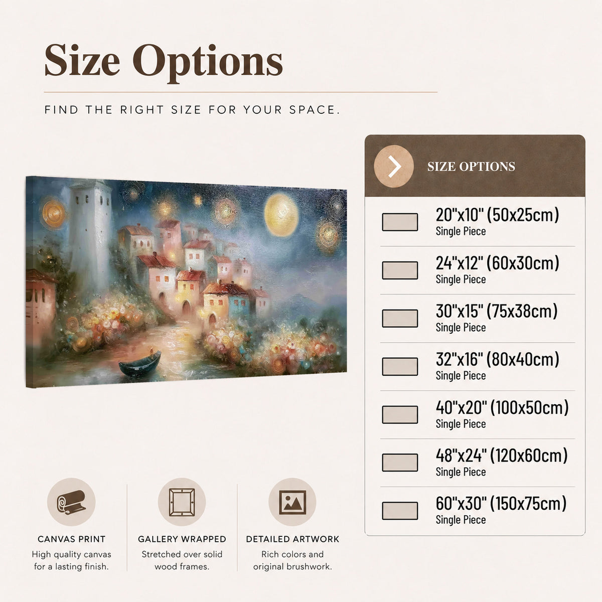 Moonlit village painting canvas wall art size options