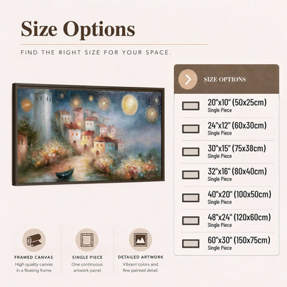 Moonlit village painting framed canvas wall art size options