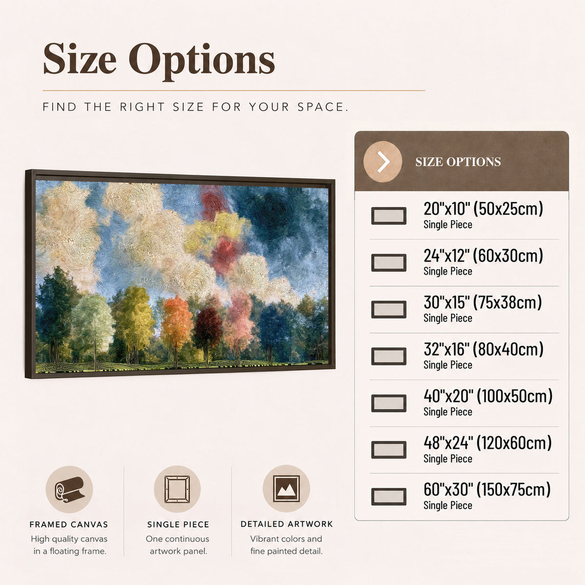 Swirling sky tree painting framed canvas wall art size options