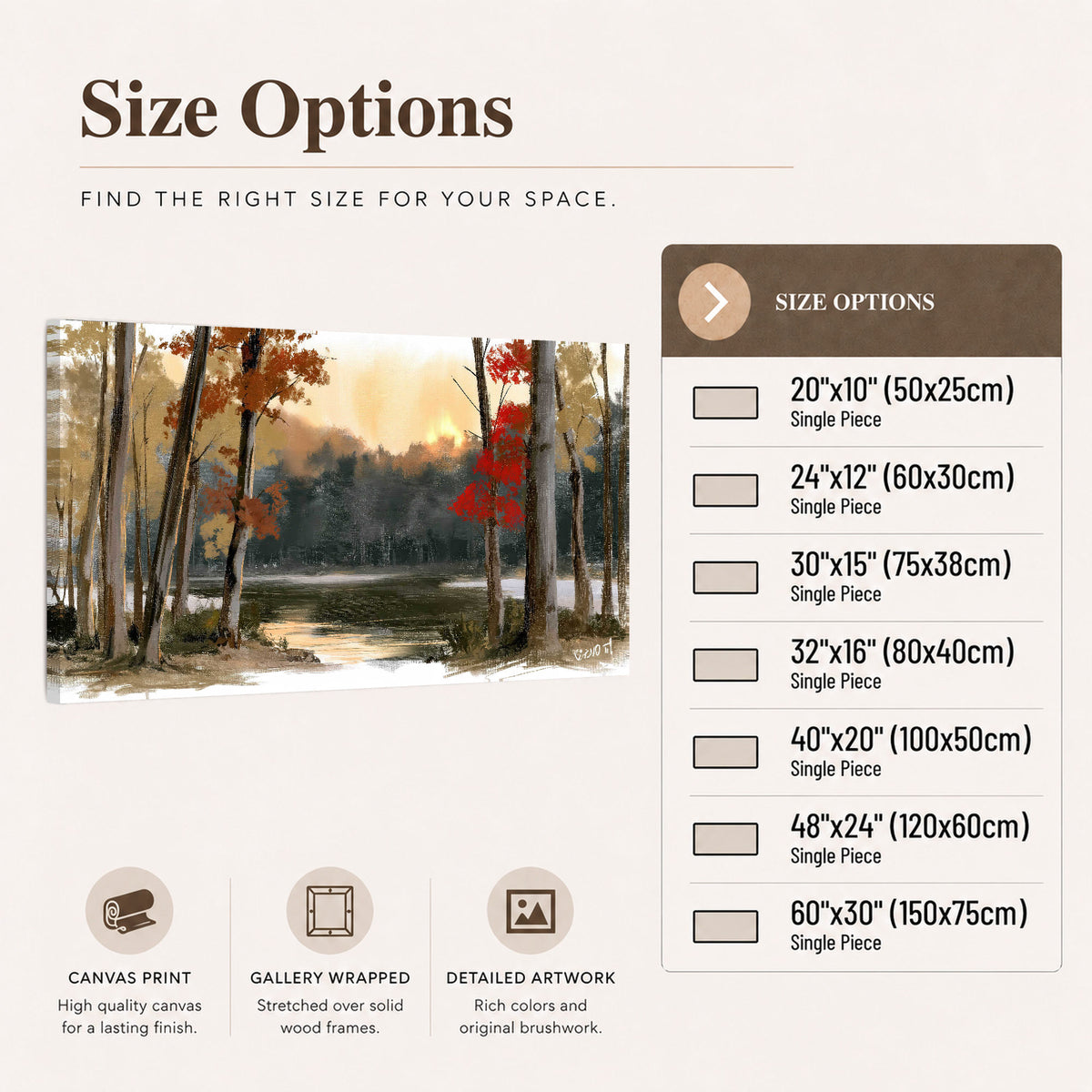 Autumn lake forest painting canvas wall art size options