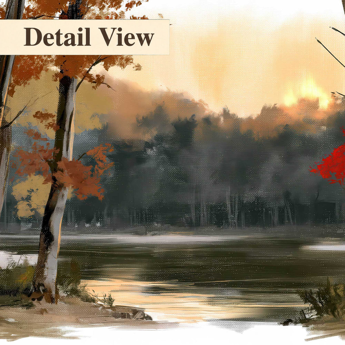 Autumn lake forest painting detail close-up
