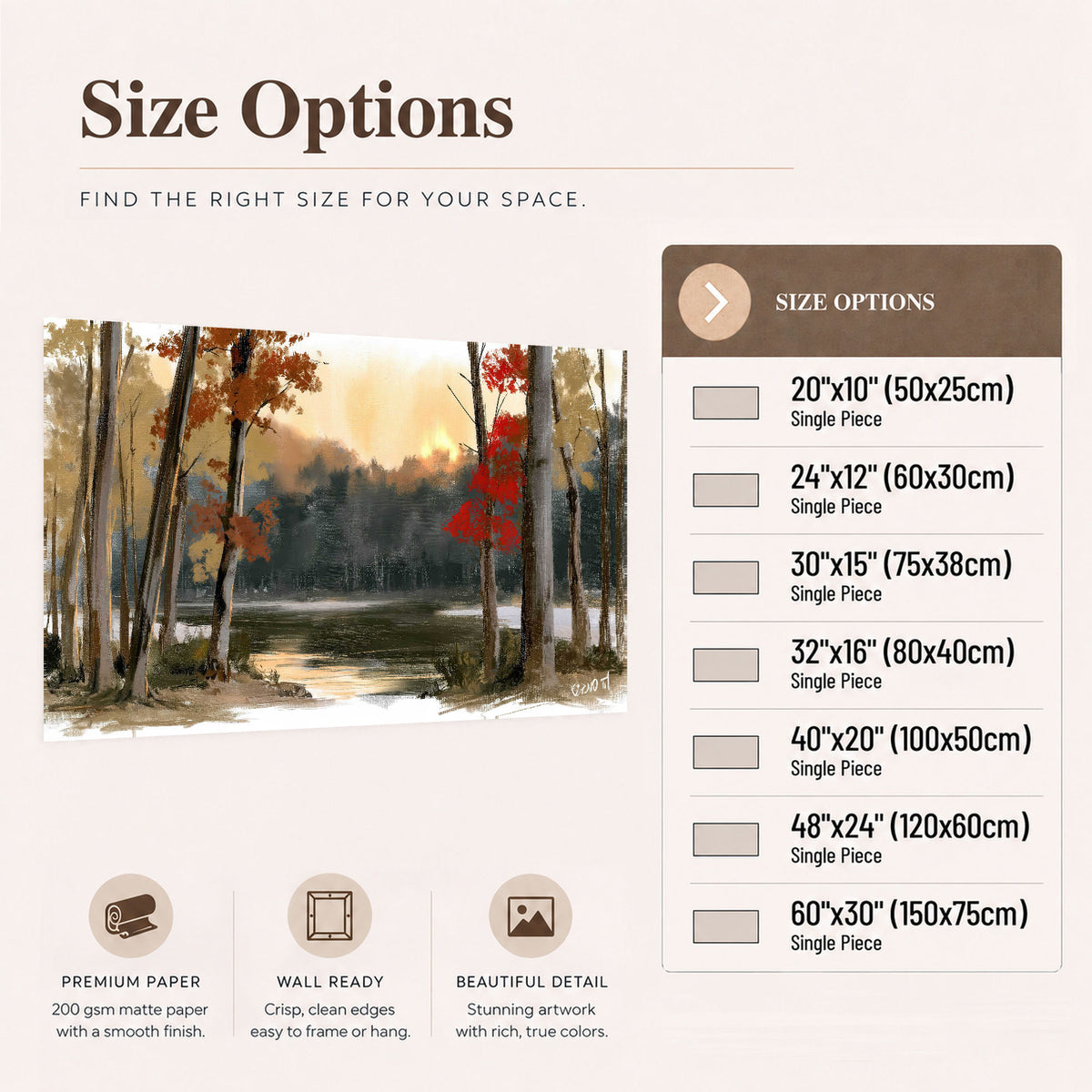 Autumn lake forest painting poster print size options