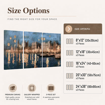 Venice twilight painting 3 piece canvas wall art size options