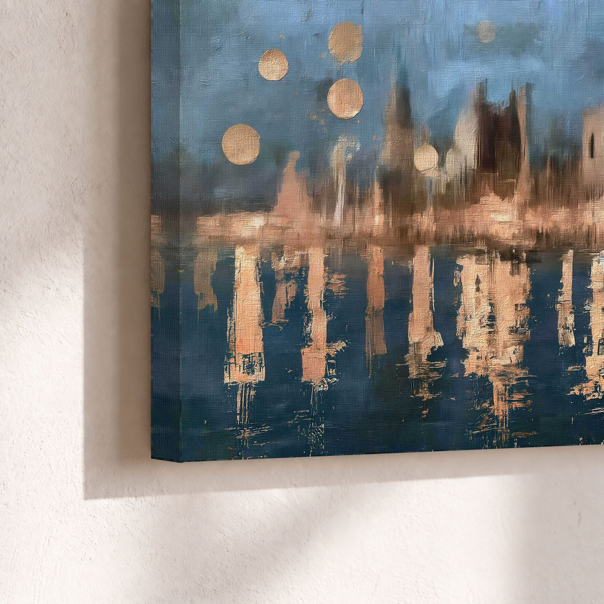 Venice twilight painting canvas print close-up showing the gallery-wrapped edge