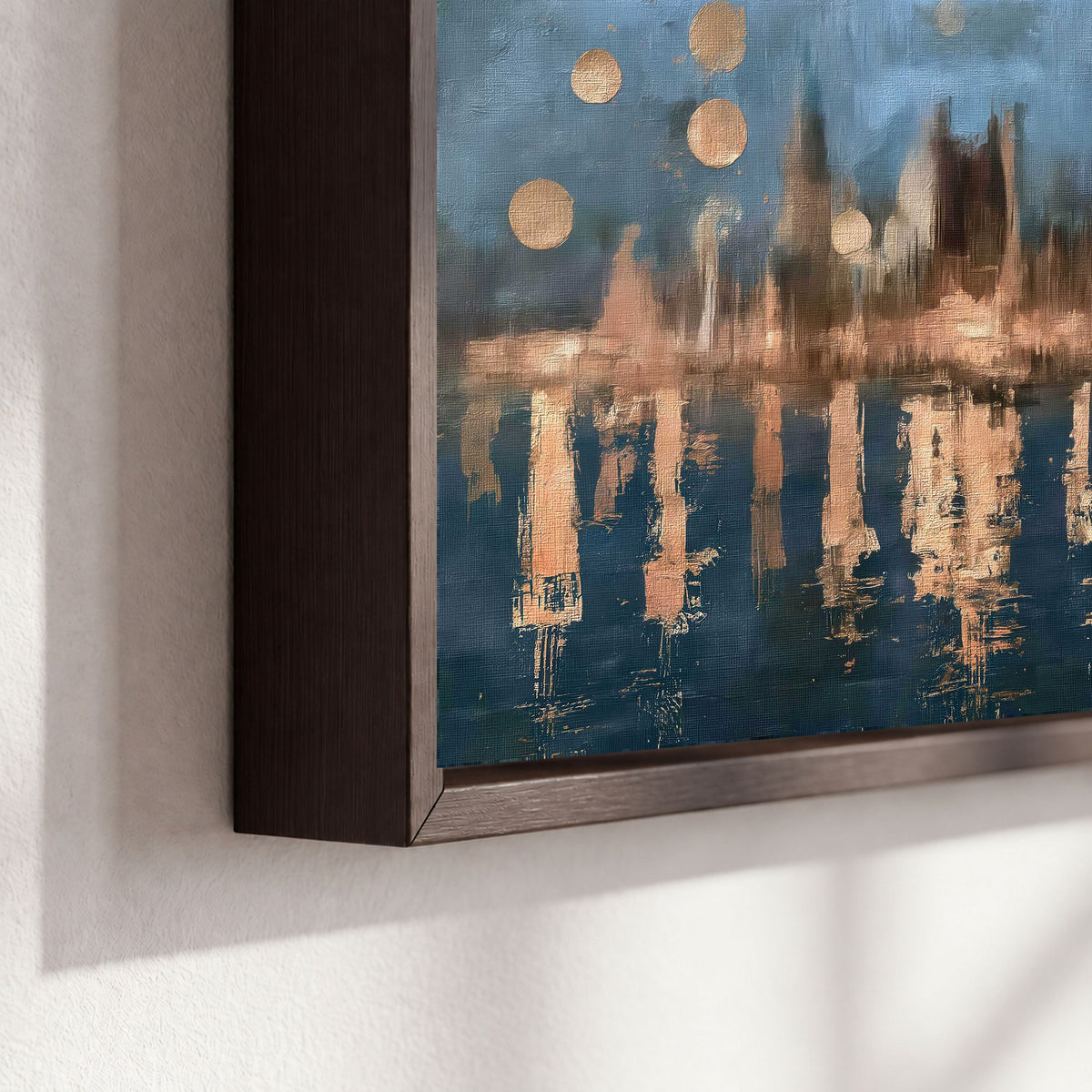 Venice twilight painting framed canvas close-up showing the floating frame
