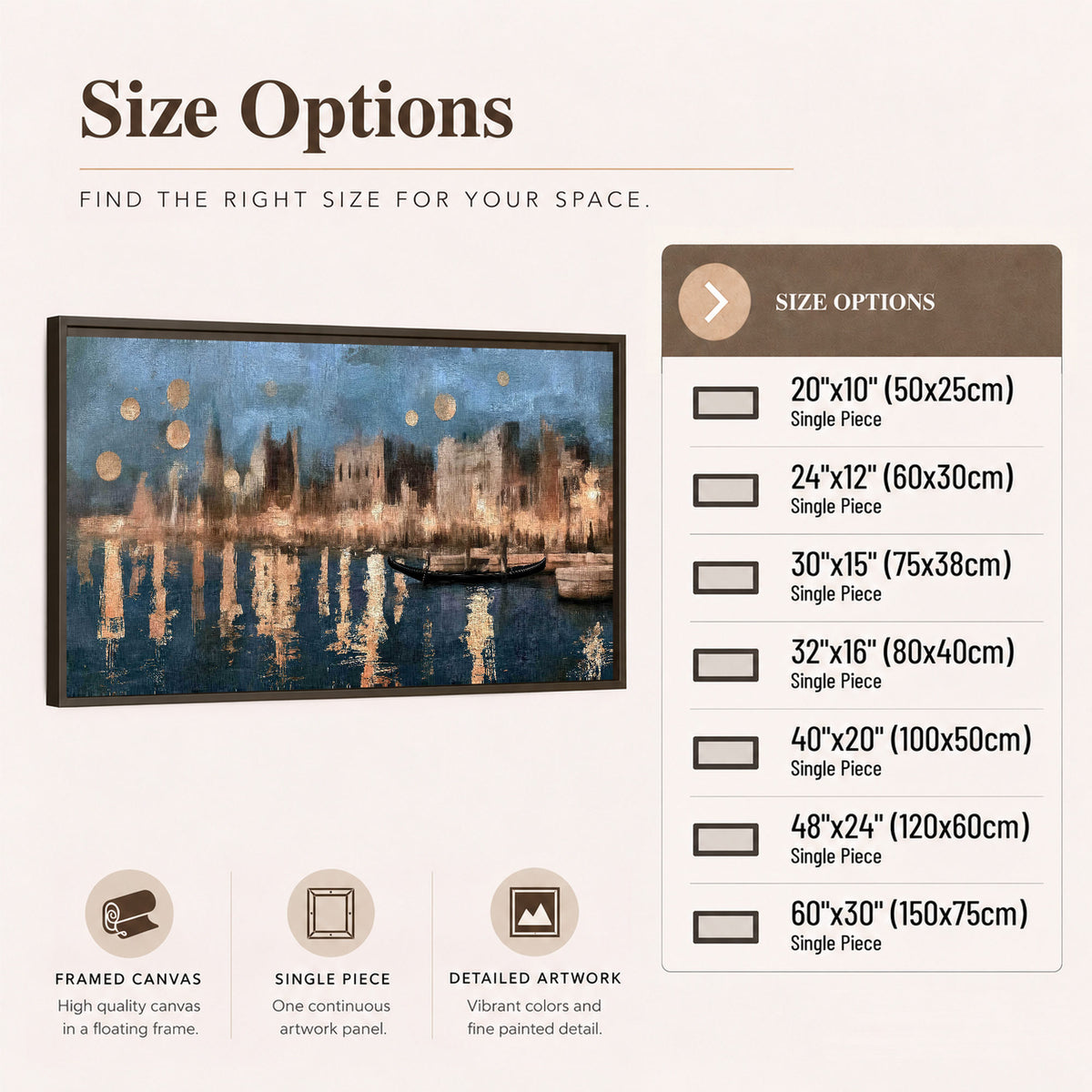 Venice twilight painting framed canvas wall art size options