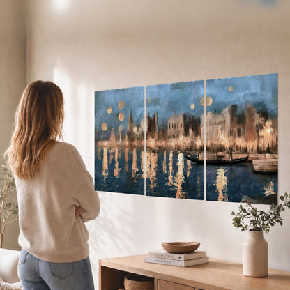 Venice twilight painting set of 3 poster prints in a living room