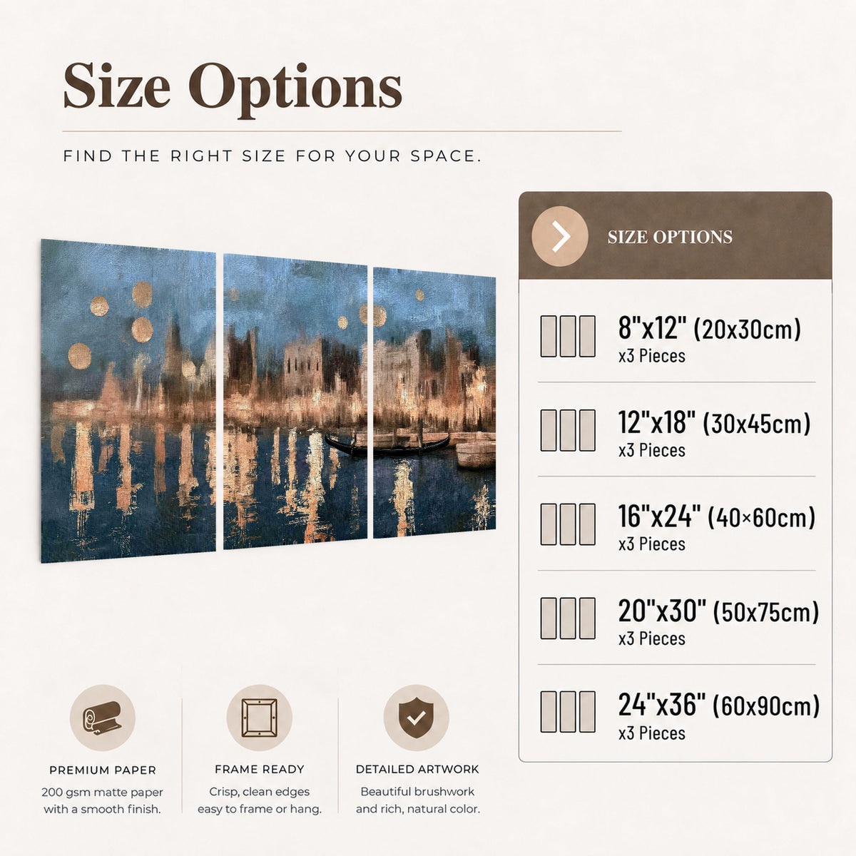 Venice twilight painting set of 3 poster prints size options