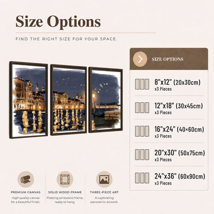 Venice night painting 3 piece framed canvas size options