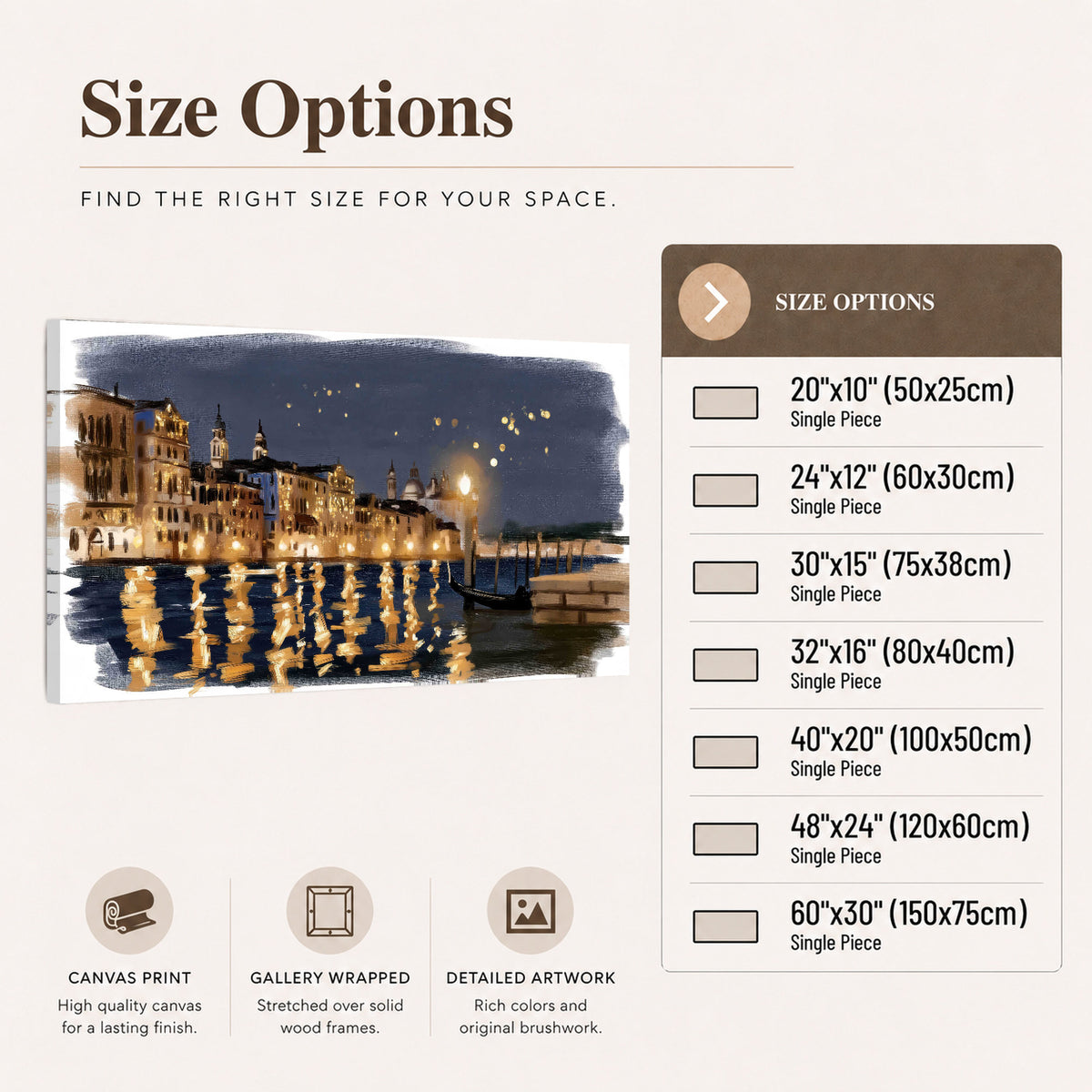 Venice night painting canvas wall art size options