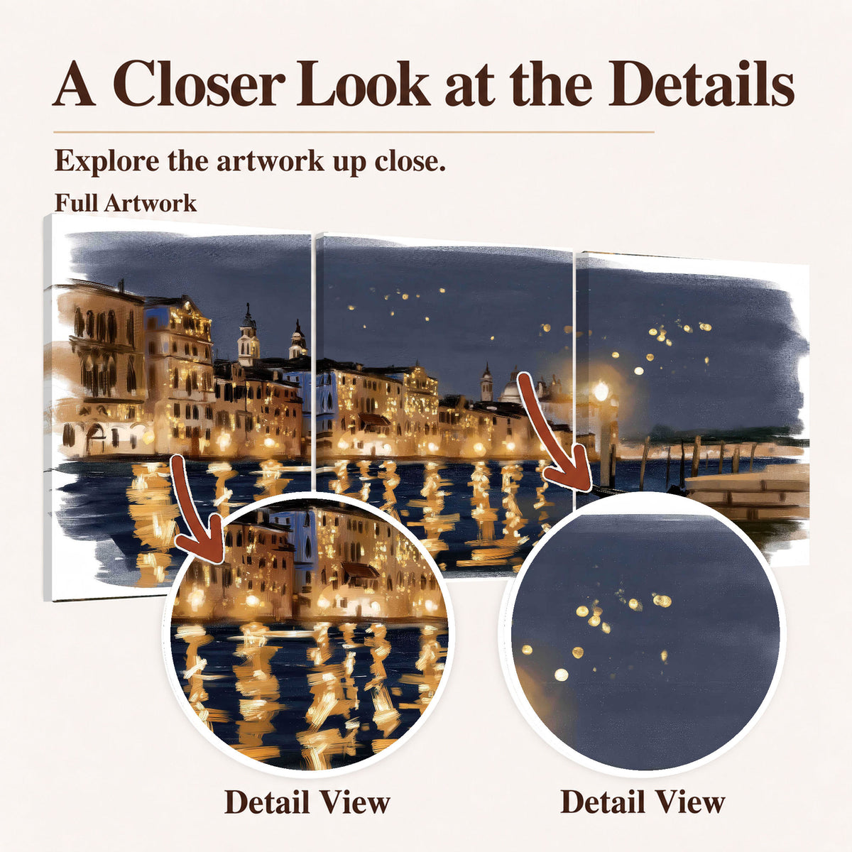 Venice night painting closer look at the details