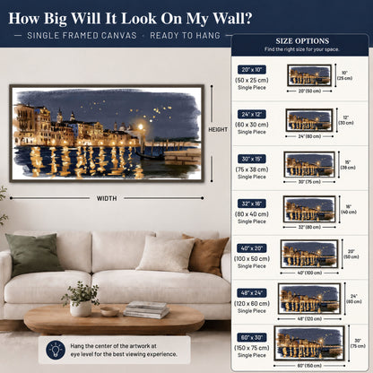 Venice night painting framed canvas wall art size guide above a sofa