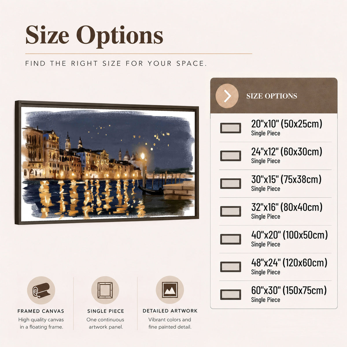 Venice night painting framed canvas wall art size options