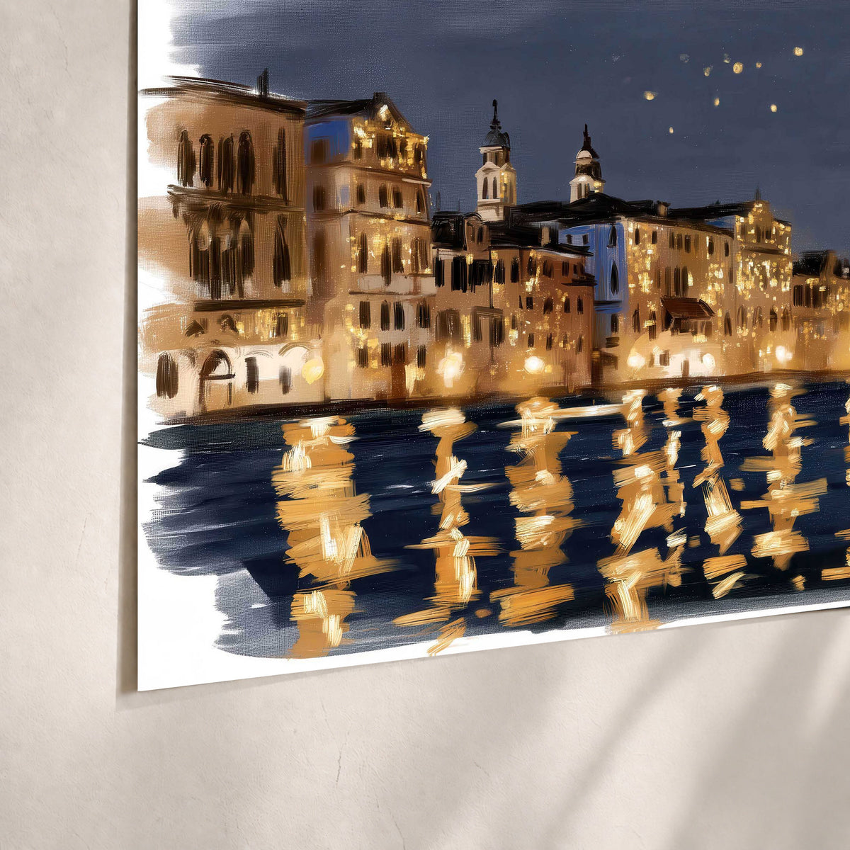 Venice night painting poster print close-up on matte paper