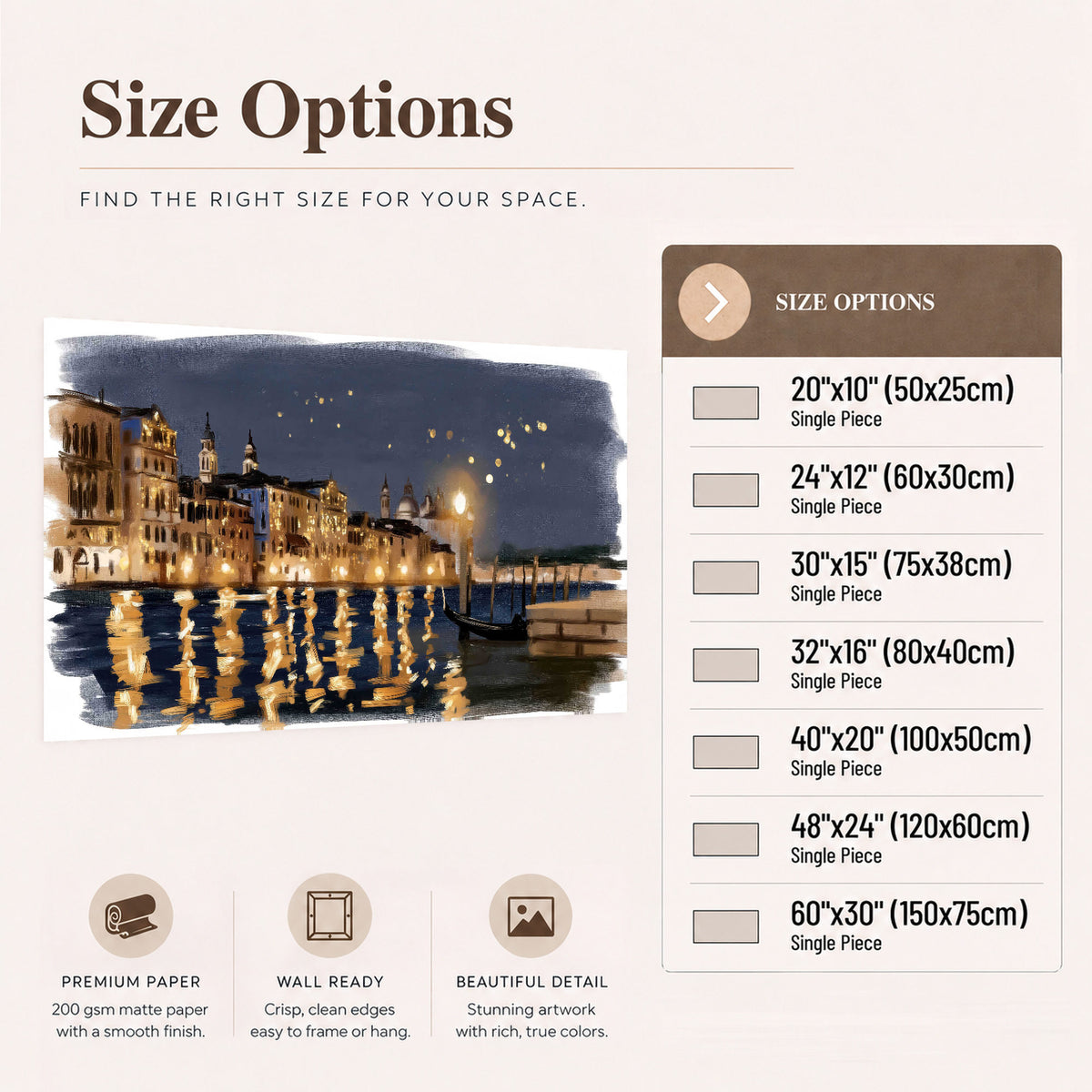 Venice night painting poster print size options