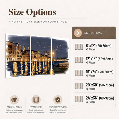 Venice night painting set of 3 poster prints size options