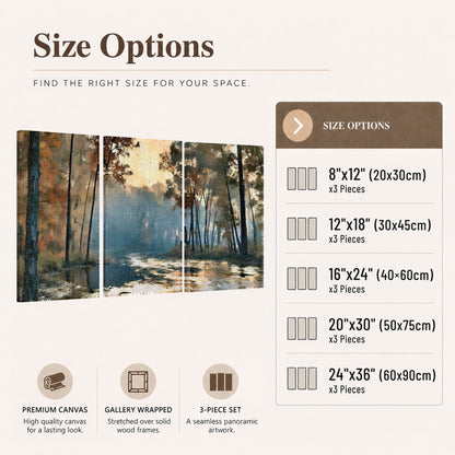 Misty autumn forest painting 3 piece canvas wall art size options