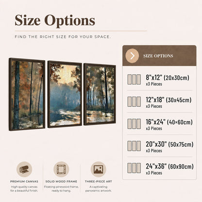 Misty autumn forest painting 3 piece framed canvas size options