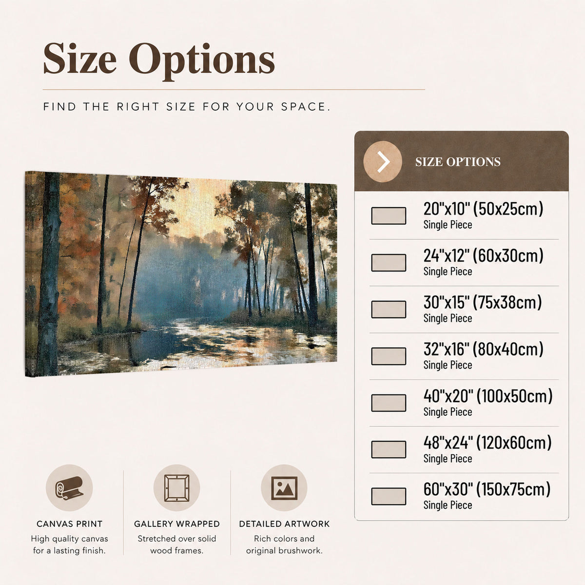 Misty autumn forest painting canvas wall art size options