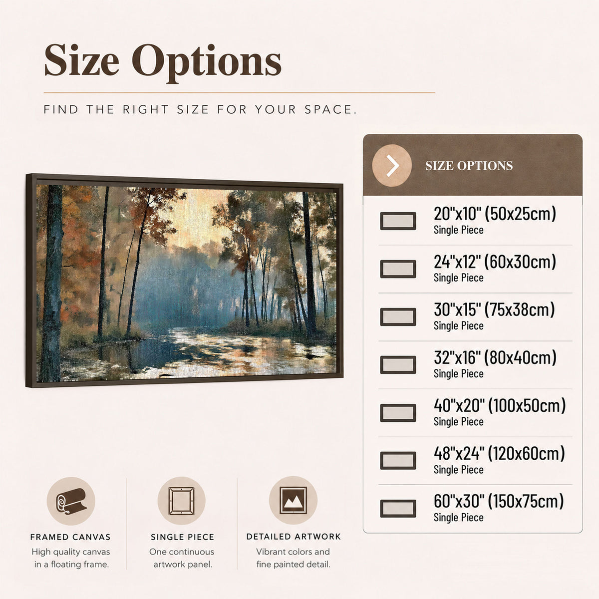 Misty autumn forest painting framed canvas wall art size options