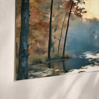 Misty autumn forest painting poster print close-up on matte paper