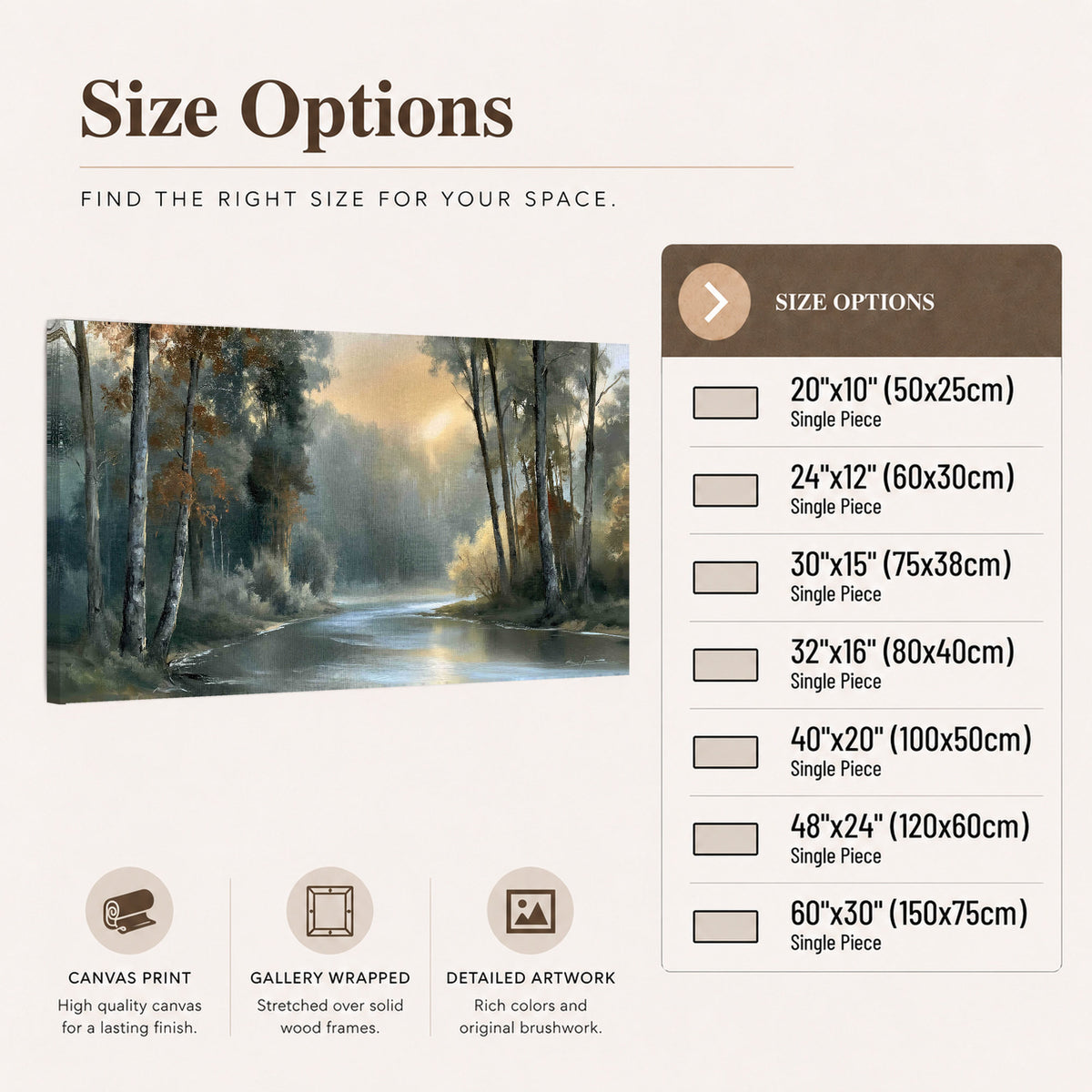 Misty river forest painting canvas wall art size options