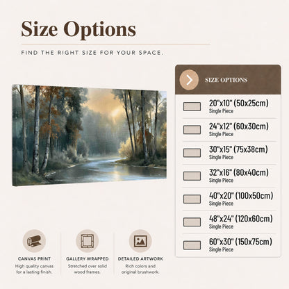 Misty river forest painting canvas wall art size options